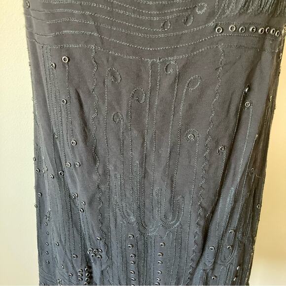 Vince Silk Cowl Embroidered Grommet Black Mini Dress Size 4 - Picture 4 of 8